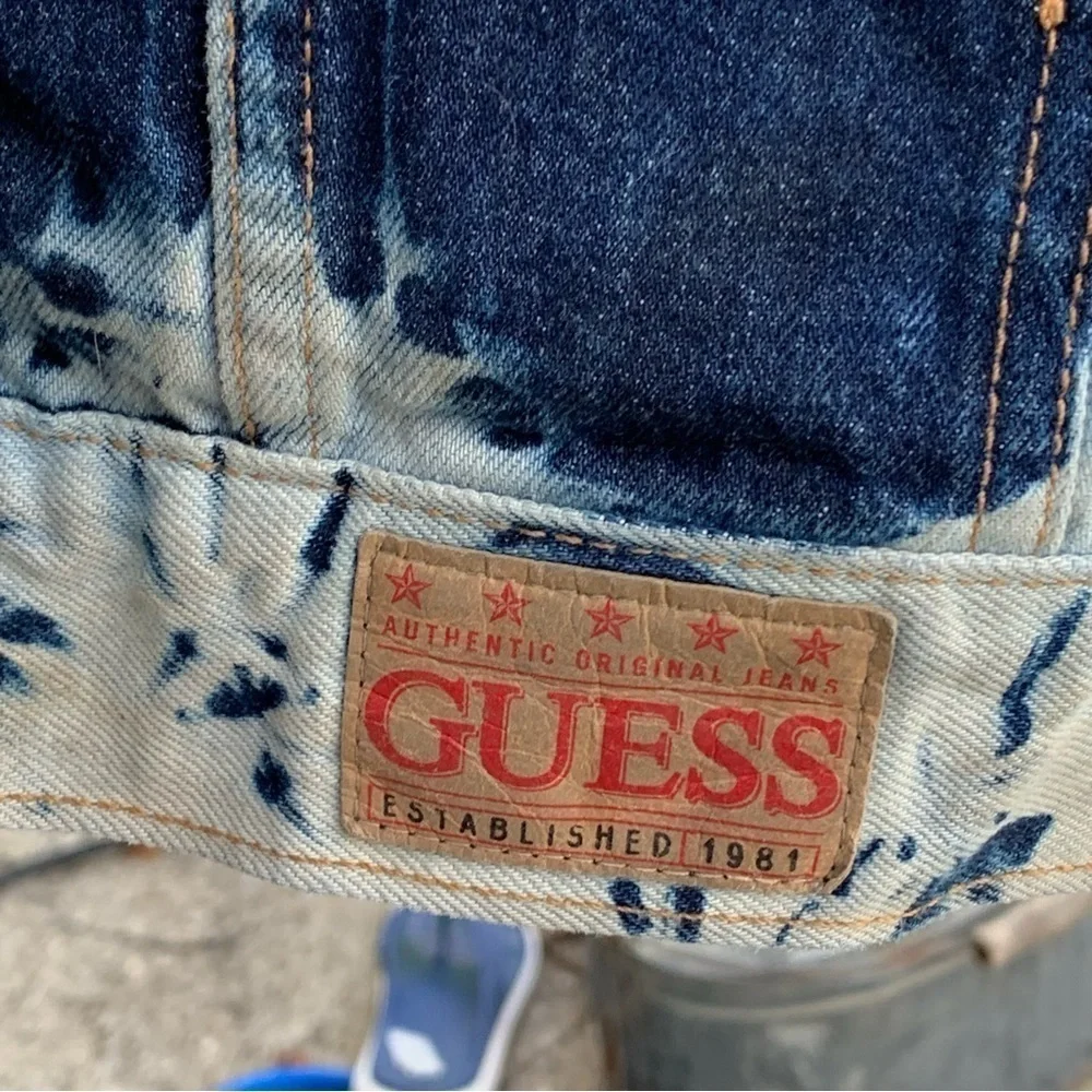 Vintage Guess Blue Jean Denim Jacket Size 4X Tie Dye Acid Wash